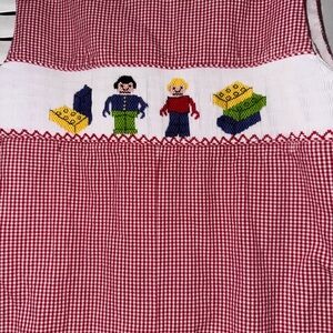 Smockadot Kids Red Gingham Boys Pant Romper with Legos